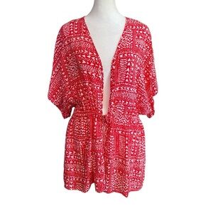 Victoria's Secret Short Robe Kimono Red White Hearts Tie Waist (One Size)